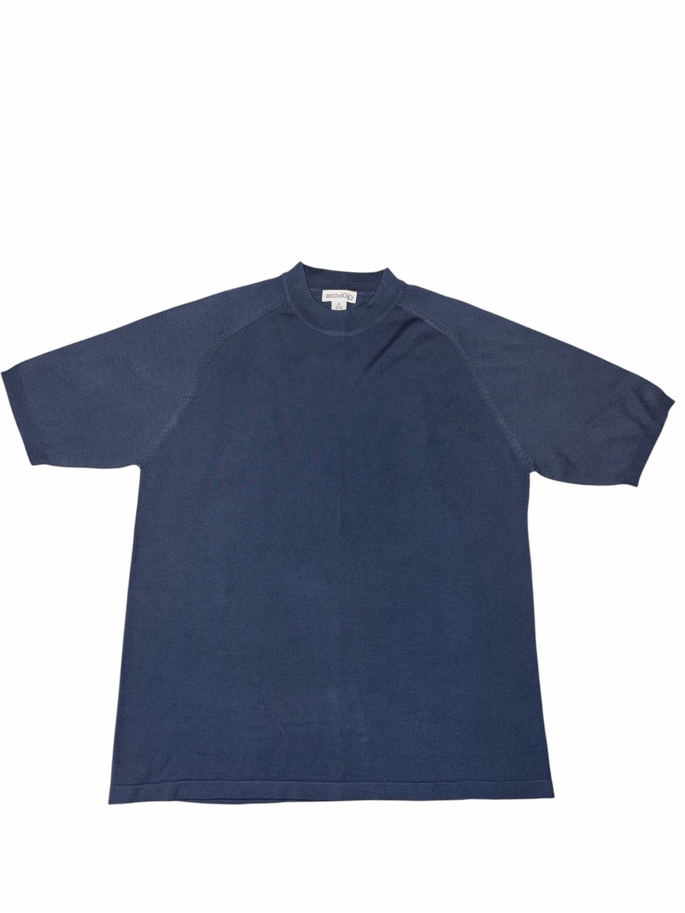 Anthology Men’s 100% Silk Navy Shirt XL Short Sleeve Minimalist Luxury Business